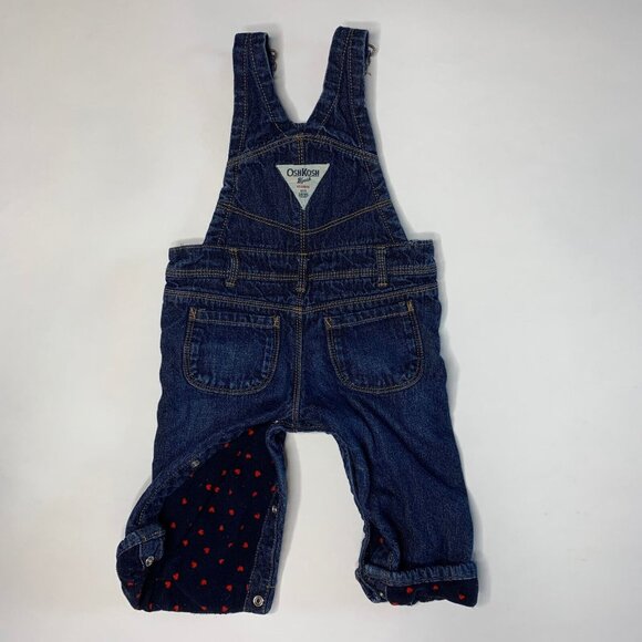 OshKosh B'gosh Vestbak Size 9M Overalls Denim Pants Flannel Lining Hearts Snaps - Picture 6 of 8